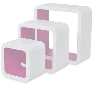 Rafturi cub de perete, 6 buc., alb și roz