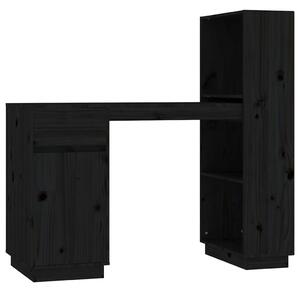 Birou, negru, 110x53x117 cm, lemn masiv de pin