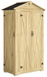 Outsunny Dulap de Grădină Căsuță pentru Unelte cu 3 Uși 93x53x168 cm Lemn Natural | Aosom Romania