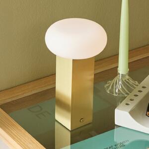 Hübsch Lampă de masă cu LED și baterie LOW, culoare alamă, înălțime 20 cm, metal, reglabil, Auriu / Alamă, Camera de zi / sufragerie, Metal, Modern