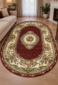Covor Clasic Sufragerie, Model Lotos 571 210, Oval, Rosu Oval, 80x150