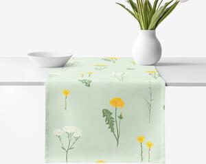 Goldea napron de masă 100% bumbac - pajiște pe verde mélange 35x120 cm