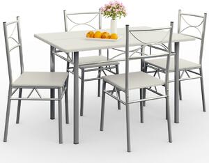 5-piese set de masă »Paul« - masă de dining + 4 scaune - alb catifelat