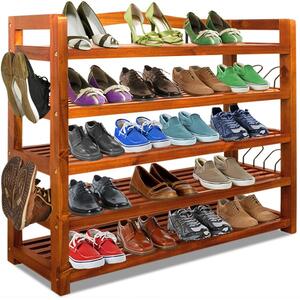 Raft pentru pantofi din lemn de acacia, 85x26x82cm, cu 5 rafturi - extra lat