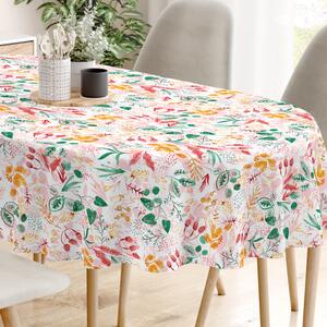 Goldea față de masă decorativă loneta - model 538 frunze colorate - ovală 80 x 140 cm