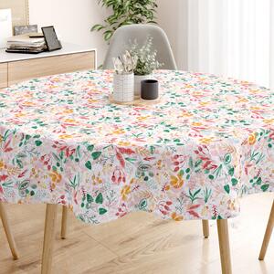 Goldea față de masă decorativă loneta - model 538 frunze colorate - rotundă Ø 140 cm