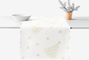 Goldea napron de masă teflonat - model de crăciun - brazi și steluțe aurii pe alb 35x140 cm