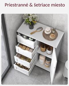 Cabinet de baie cu 4 sertare și 1 dulap cu raft reglabil, alb