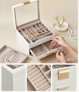 Cutie de bijuterii cu 2 sertare, alb-auriu