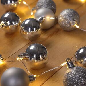 Rețea de globuri LED de Crăciun, argintii, alb cald, 2m