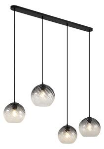 Lampă suspendată Art Deco neagră cu sticlă fumurie dreptunghiulară cu 4 lumini - Bao
