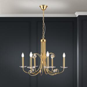ORION Candelabru Ariane, auriu, Ø 67,5 cm, cristal, 6 becuri., reglabil, Auriu / Alamă, Camera de zi / sufragerie, Metal