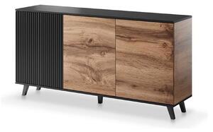 Comoda RANDOM KM-1, stejar wotan/negru, PAL furniruit, 160x40x82 cm