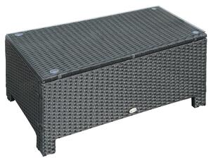 Outsunny Mobilier pentru Terasă, Măsuță de Cafea din Răchită, Rezistentă la Apă, cu Blat din Sticlă Securizată, 86x50x39cm, Negru | Aosom Romania