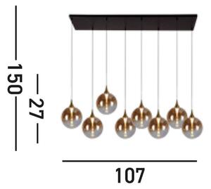 Lampă suspendată LED Alchemy, 8 becuri, negru, chihlimbar, sticlă
