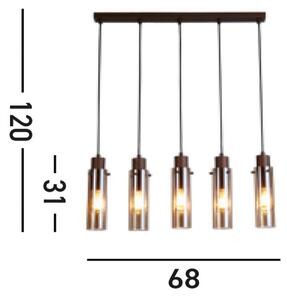 Sweden II lampă suspendată, 5 becuri, lungă, oțel, sticlă, E27