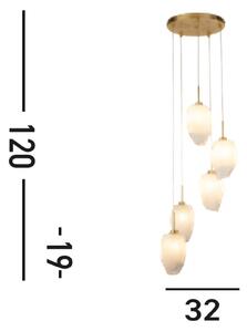 Lampă suspendată Rocky, 5 becuri, rotundă, culoarea alamei, oțel, sticlă