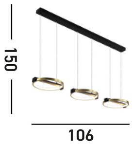 Lampă suspendată LED Aerial, 3 becuri, alamă/negru, oțel