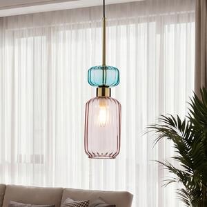 Milagro Lighting Lampă suspendată Molly, roz/auriu, 1 bec, sticlă, Ø 12 cm, reglabil, Roz / Rosé, Camera de zi / sufragerie, Sticlă, Modern