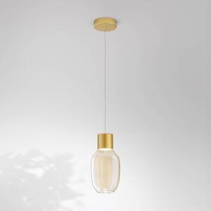 Fabas Luce Lampă suspendată LED Lapo, 1 bec, culoare coniac, Ø 16cm, sticlă, reglabil, Auriu / Alamă, Camera de zi / sufragerie, Sticlă