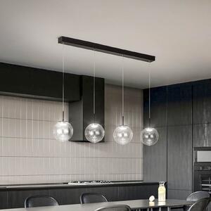 Fabas Luce Lampă suspendată LED Ariel, 4 becuri, alungită, variator pas cu pas, reglabil, Negru, Camera de zi / sufragerie, Sticlă, Modern