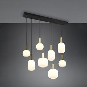 Trio Lighting Lampă suspendată Diva, 8 becuri, culoarea alamei, opal, metal, sticlă, reglabil, Alb, Camera de zi / sufragerie, Sticlă