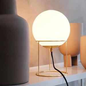 Dyberg Larsen Lampă de masă Madrid, opal/albastru, 34 cm, Auriu / Alamă, Camera de zi / sufragerie, Metal, Design