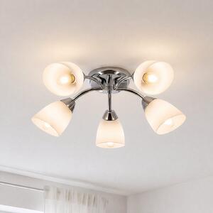Milagro Lighting Plafonieră Portos, 5 becuri, alb/crom, metal, Ø 54 cm, reglabil, Alb, Camera de zi / sufragerie, Metal