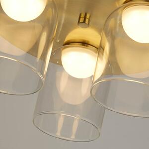 Searchlight Plafonieră LED Highball, culoare alamă, IP44, sticlă, reglabil, Auriu / Alamă, Baie, Metal