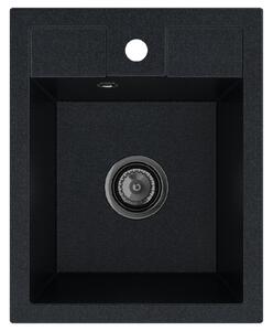 SINK Quality Chiuveta Quality Ferrum 40, chiuveta granit bucatarie 400x500x195 mm + sifon negru, pete negre-Brocart, SKQ-FER.B.1K40.XB
