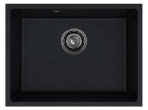SINK Quality Chiuveta Quality Crypton 60, chiuveta granit bucatarie 535x400x205 mm + sifon negru, pete negre, SKQ-CRY.B.1KBO.60.XB