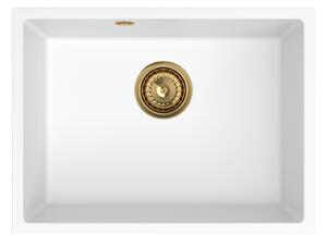 SINK Quality Chiuveta Quality Crypton 60, chiuveta granit bucatarie 535x400x205 mm + sifon auriu, alb, SKQ-CRY.W.1KBO.60.XG