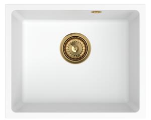 SINK Quality Chiuveta Quality Crypton 55, chiuveta granit bucatarie 460x375x205 mm + sifon auriu, alb, SKQ-CRY.W.1KBO.55.XG