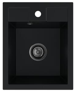 SINK Quality Chiuveta Quality Ferrum 40, chiuveta granit bucatarie 400x500x195 mm + sifon negru, negru, SKQ-FER.C.1K40.XB