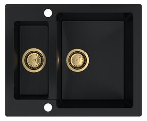 SINK Quality Chiuveta Quality Ferrum, chiuveta granit bucatarie 605x495x210 mm + sifon auriu, negru, SKQ-FER.C.5KBO.XG
