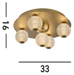Plafonieră LED Asteroid, auriu, Ø 33 cm oțel/acrilic versiune 5 becuri