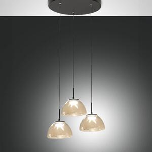 Fabas Luce Lampă suspendată LED Lucille, 3 becuri, culoare coniac, CCT, reglabil, Negru, Camera de zi / sufragerie, Sticlă