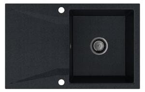 SINK Quality Chiuveta Quality Obsidian, chiuveta granit bucatarie 790x500x210 mm + sifon negru, cu pete negre-Brocart, SKQ-OBS.B.1KDO.XB