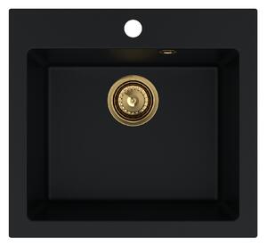 SINK Quality Chiuveta Quality Ferrum 50, chiuveta granit bucatarie 490x450x195 mm + sifon auriu, negru, SKQ-FER.C.1K50.XG
