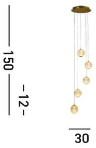 Lampă suspendată LED Allure, 5 becuri, rotundă, culoare alamă, acrilic
