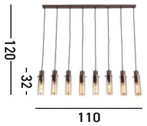 Sweden II lampă suspendată, 8 becuri, lungă, oțel, sticlă, E27