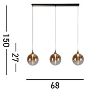 Lampă suspendată LED Alchemy, 3 becuri, negru, chihlimbar, sticlă