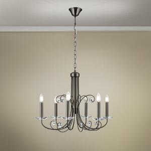 ORION Candelabru Ariane, nichel, Ø 67,5 cm, cristal, 6 becuri., reglabil, Metalic, Camera de zi / sufragerie, Metal