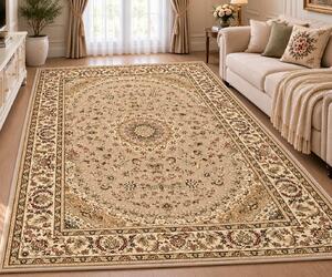 Covor Clasic Sufragerie Dormitor, Model Lotos 1555 110, Crem Bej 100x200
