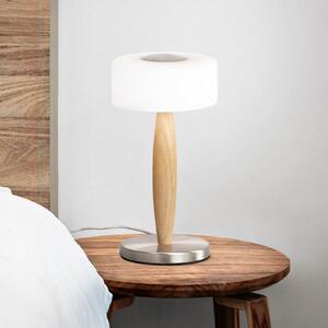 Fabas Luce Lampă de masă Elea LED, culoare nichel, înălțime 29 cm, sticlă, lemn, reglabil, Lemn, Camera de zi / sufragerie, Lemn