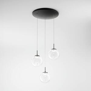 Fabas Luce Lampă suspendată LED Ariel, 3 becuri, rotundă, variator pas cu pas, CCT, reglabil, Negru, Camera de zi / sufragerie, Sticlă, Modern