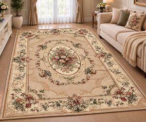 Covor Clasic Sufragerie Dormitor, Model Lotos 1557 110, Crem Bej Crem, 80x200