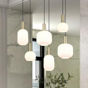 Trio Lighting Lampă suspendată Diva, 6 becuri, culoarea alamei, opal, metal, sticlă, reglabil, Alb, Camera de zi / sufragerie, Sticlă