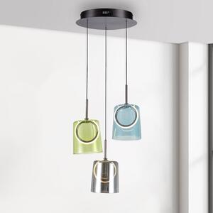 Paul Neuhaus Lampă suspendată LED Zula, Ø 40 cm, colorată, 3 becuri., reglabil, Multicolor, Camera de zi / sufragerie, Sticlă, Modern
