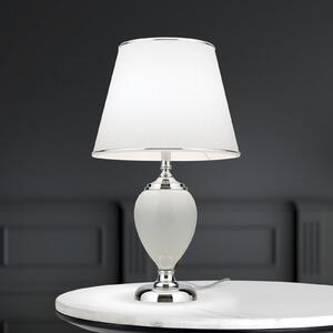 ORION Lampă de masă Ovum, alb/cromo, înălțime 48 cm, ceramică/chintz, Alb, Camera de zi / sufragerie, Țesătură / Textil